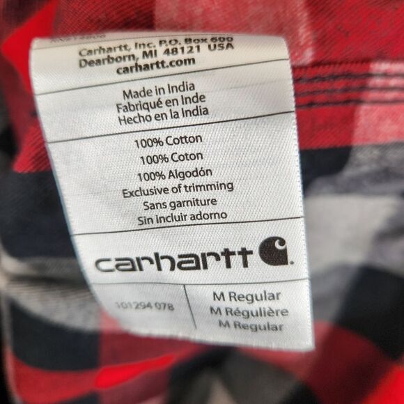 Carhartt Mens Original Fit Long Sleeve Plaid Flannel Button Up Shacket Medium - Picture 8 of 9